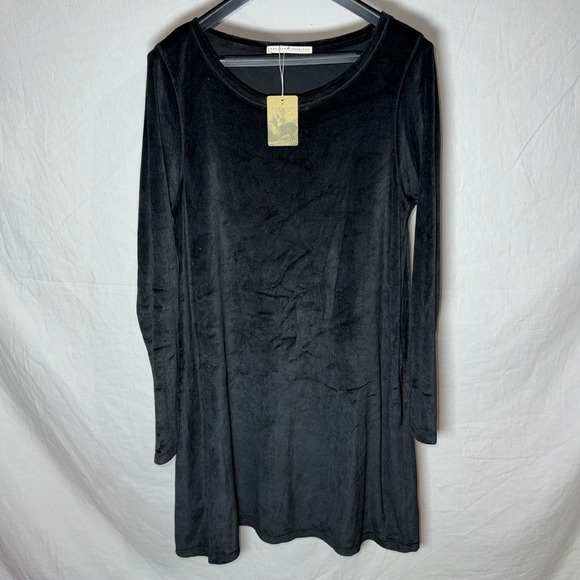 Peruvian Connection Dresses & Skirts - Peruvian Connection Velour Orla Dress Black Cotton Modal Shift L NEW With Tags